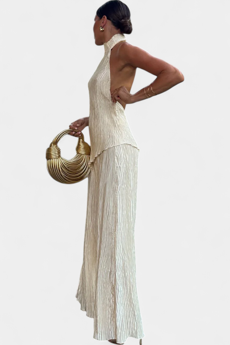 Veronica Conjunto Elegante Plisado de Top Asimétrico - PaulaMilan
