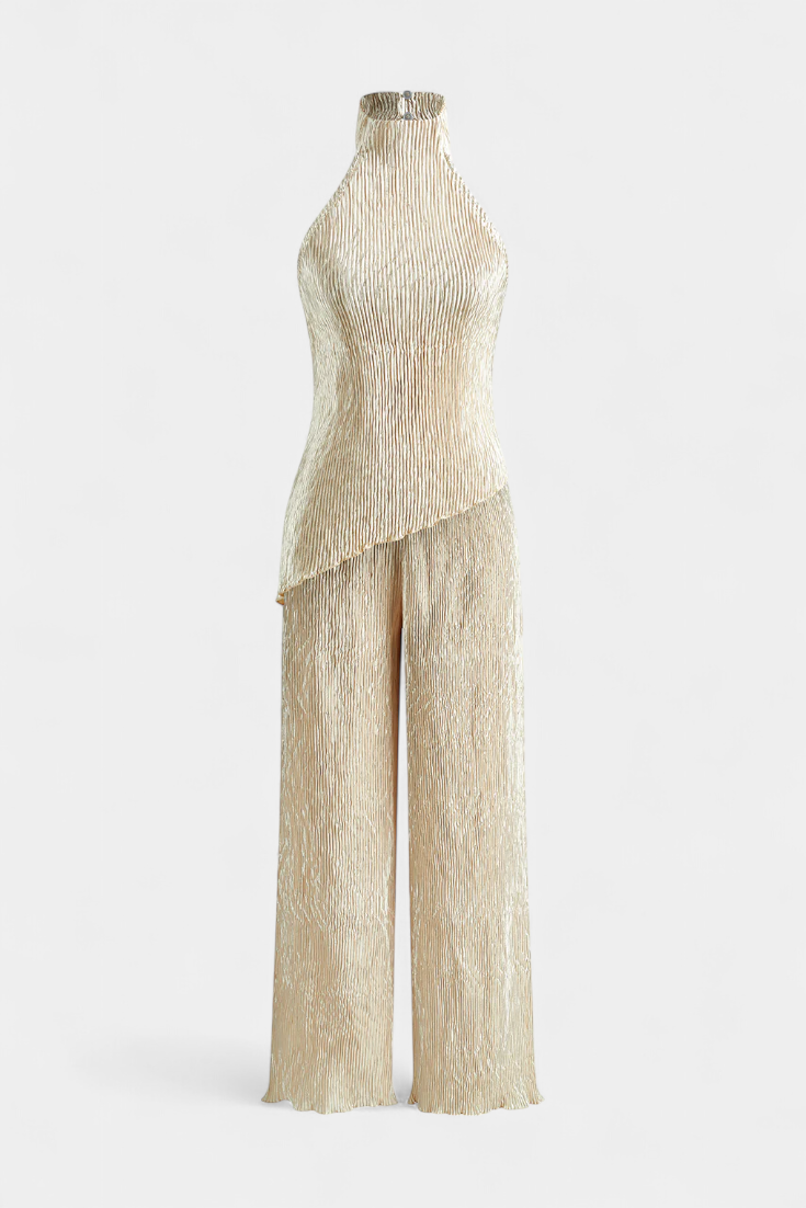 Veronica Conjunto Elegante Plisado de Top Asimétrico - PaulaMilan
