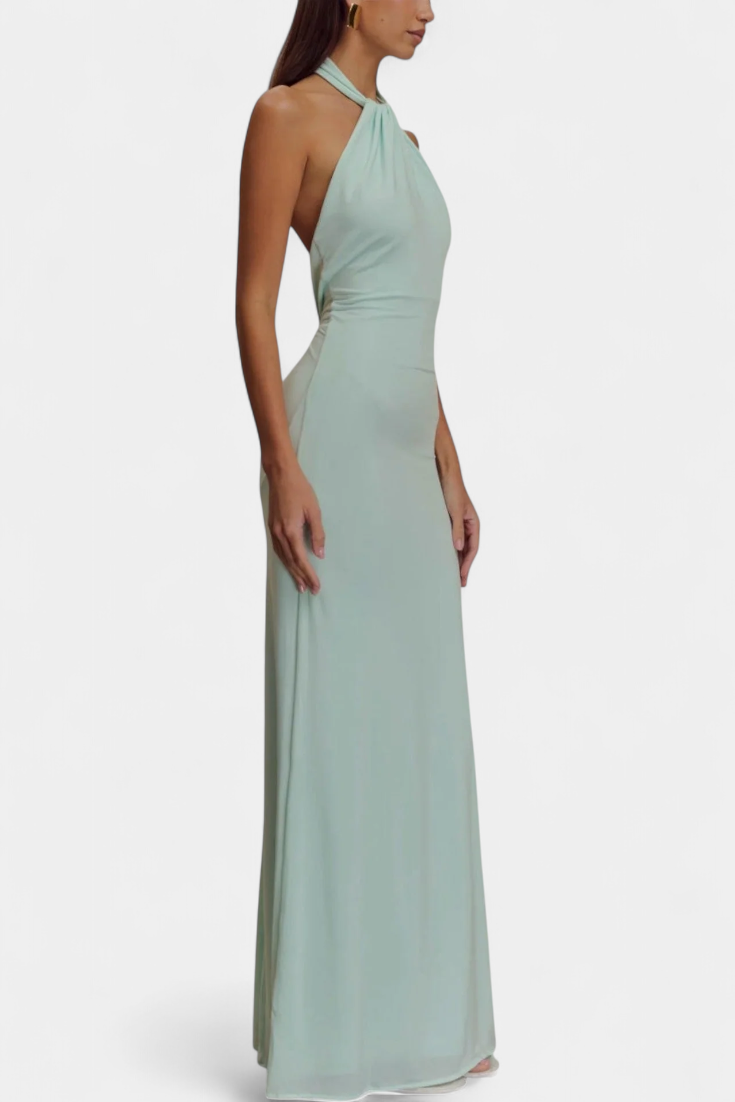 Trinity Vestido Halter Ajustado con Espalda Fruncida - PaulaMilan