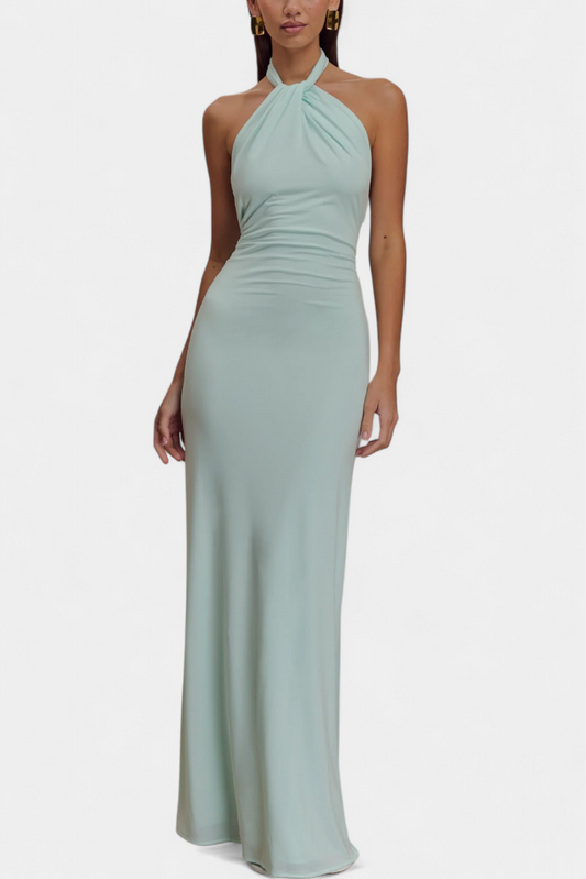 Trinity Vestido Halter Ajustado con Espalda Fruncida - PaulaMilan