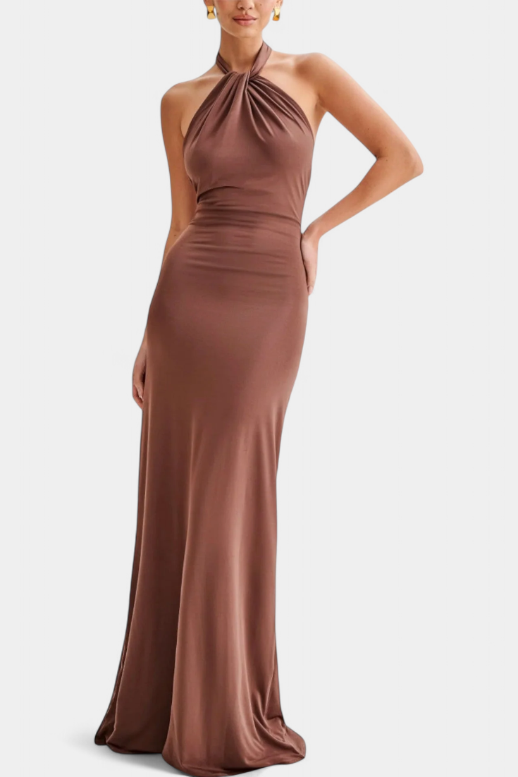 Trinity Vestido Halter Ajustado con Espalda Fruncida - PaulaMilan