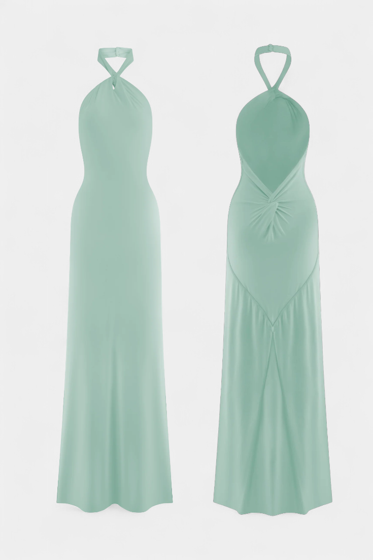 Trinity Vestido Halter Ajustado con Espalda Fruncida - PaulaMilan